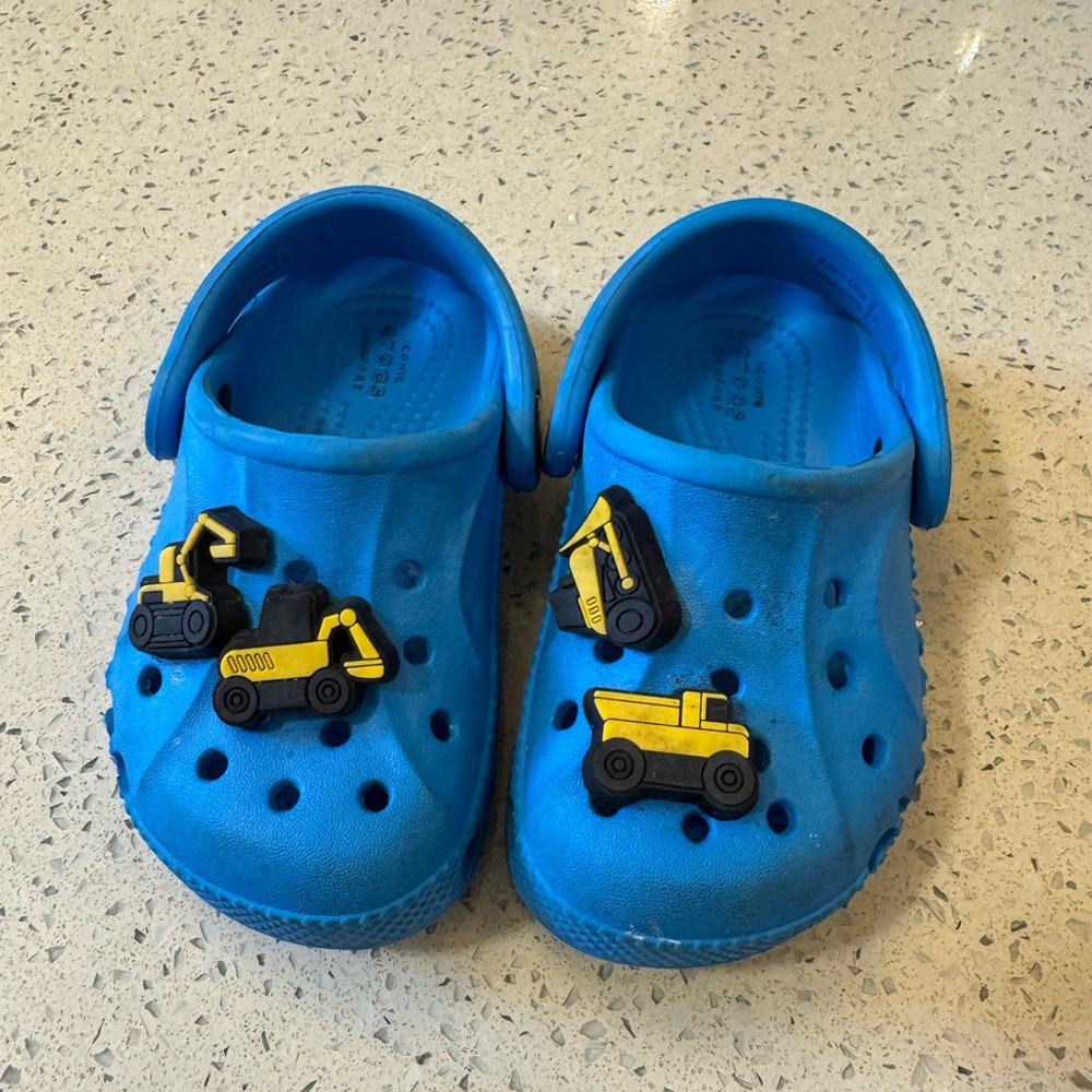 CROCS Blue Kids Sandals with Construction Theme